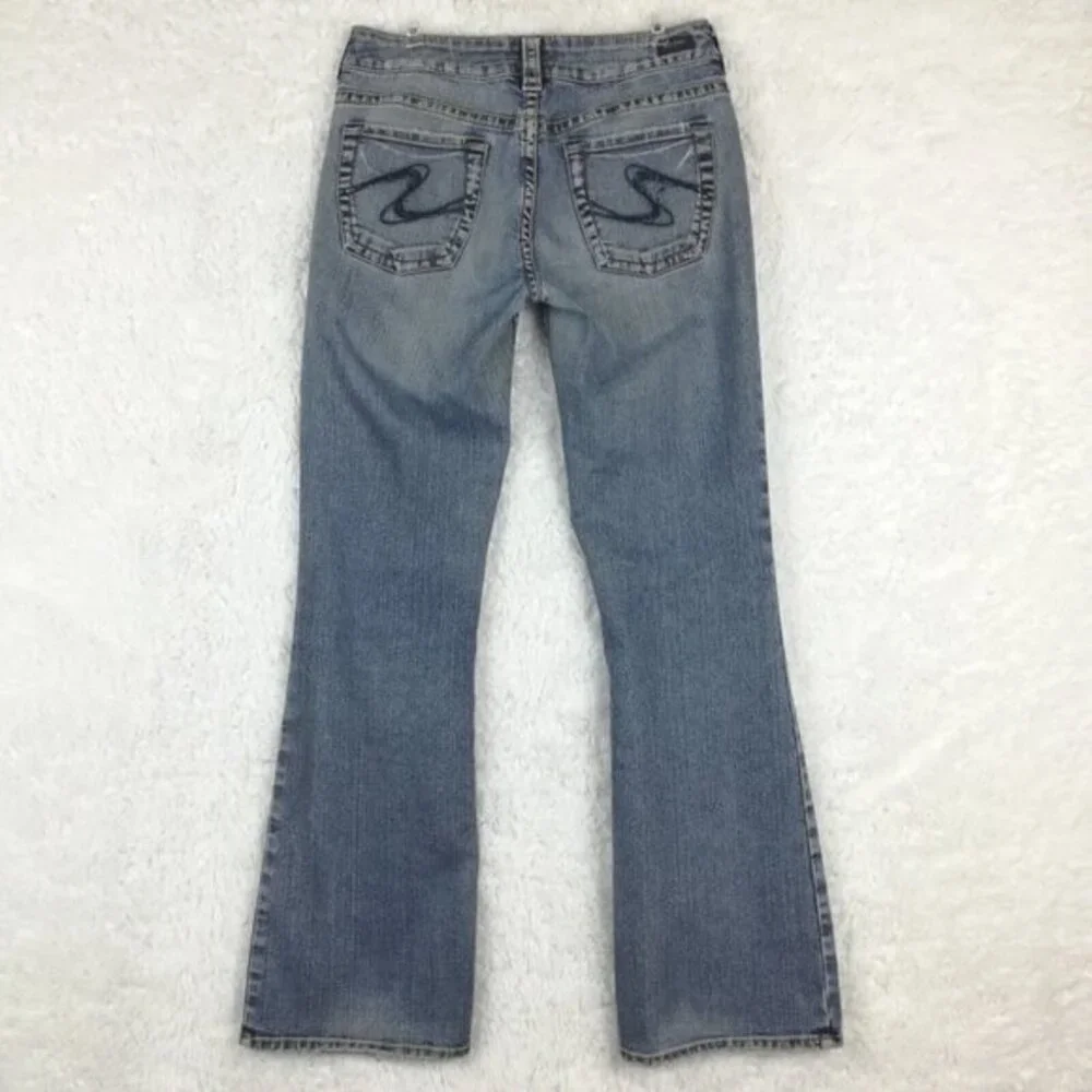 Silver Womens Jeans Suki Boot Cut Denim Blue Indigo Wash Low Rise Whiskering 29 - Picture 2 of 13